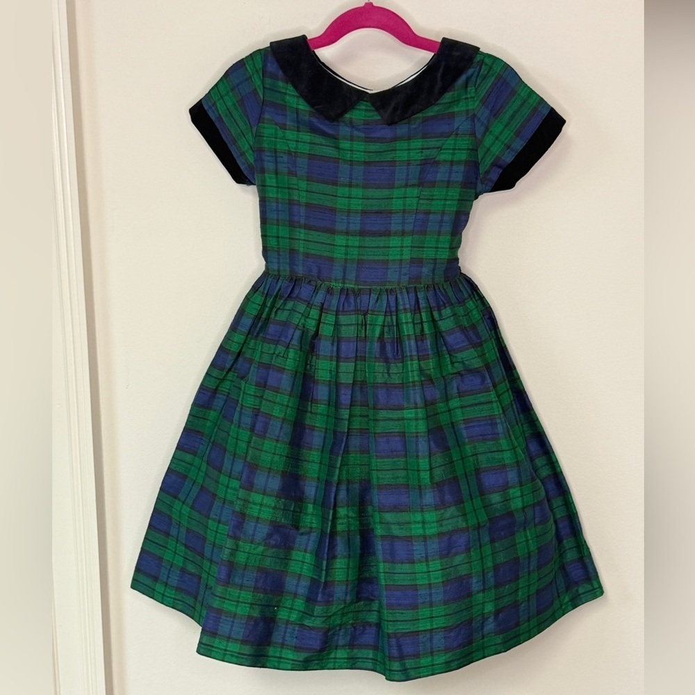 Frances Johnston for Simi: Girls Vintage Black Watch Plaid Silk Holiday Dress, 5